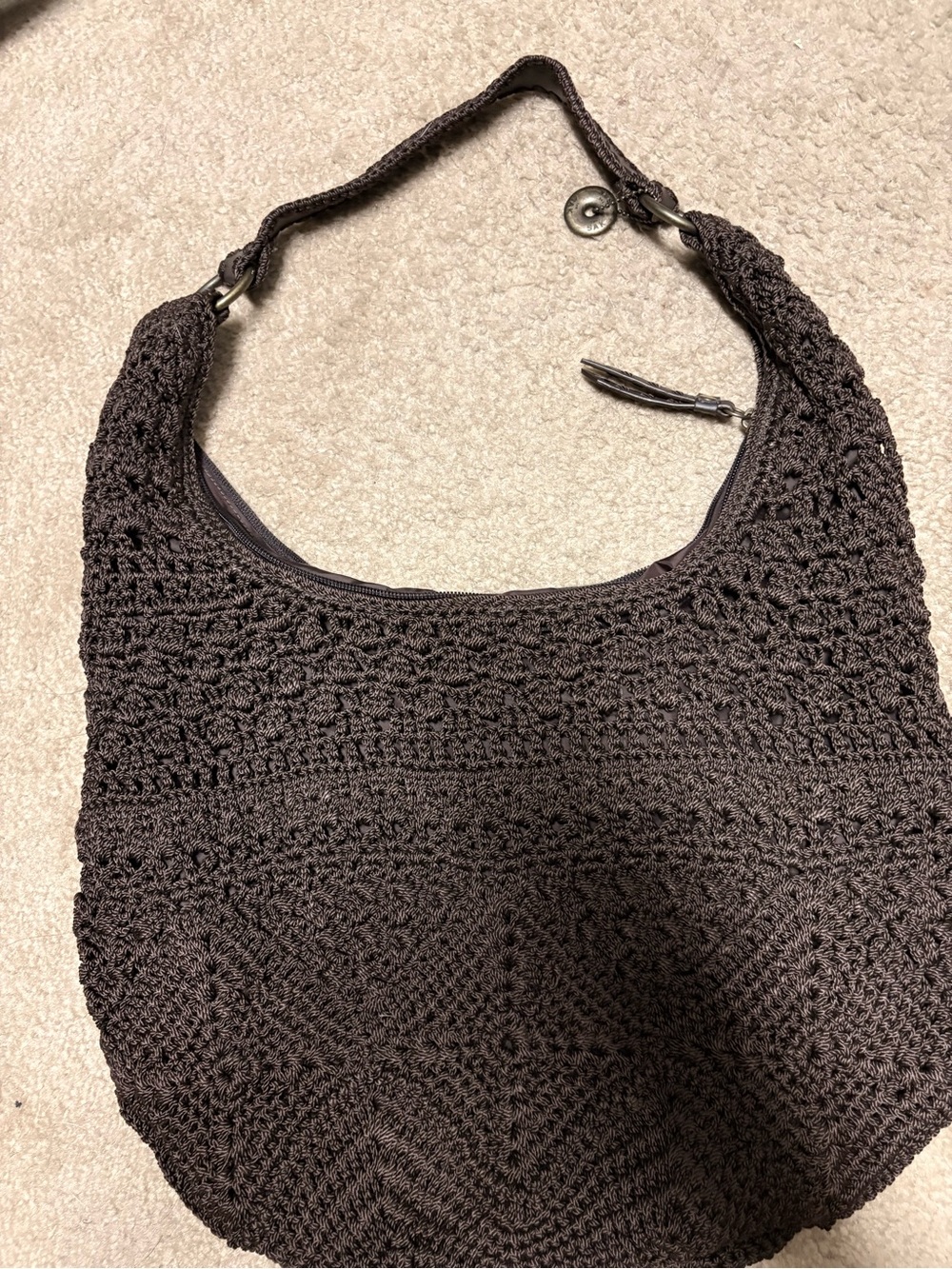 The Sak Brown Crochet-Trim Hobo with Antiqued Hardware Detail